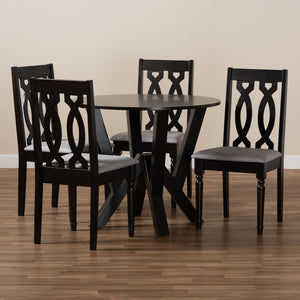 Baxton Studio Anise Modern And Contemporary Grey Fabric Upholstered And Dark Brown Finished Wood 5-Piece Dining Set