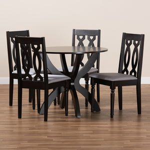 Baxton Studio Mona Modern And Contemporary Grey Fabric Upholstered And Dark Brown Finished Wood 5-Piece Dining Set