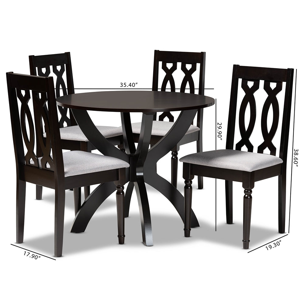 Baxton Studio Mona Modern And Contemporary Grey Fabric Upholstered And Dark Brown Finished Wood 5-Piece Dining Set