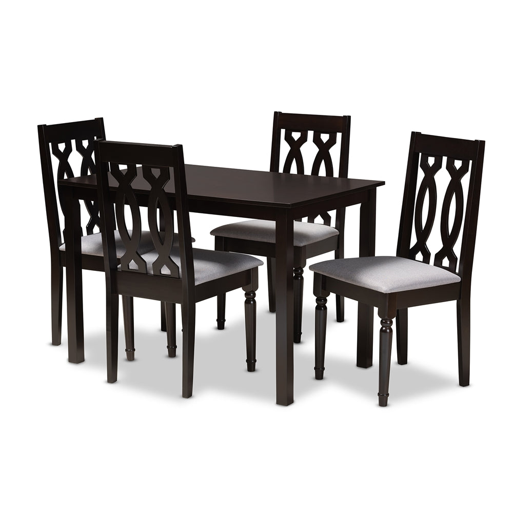 Baxton Studio Cherese Modern And Contemporary Grey Fabric Upholstered Espresso Brown Finished 5-Piece Wood Dining Set