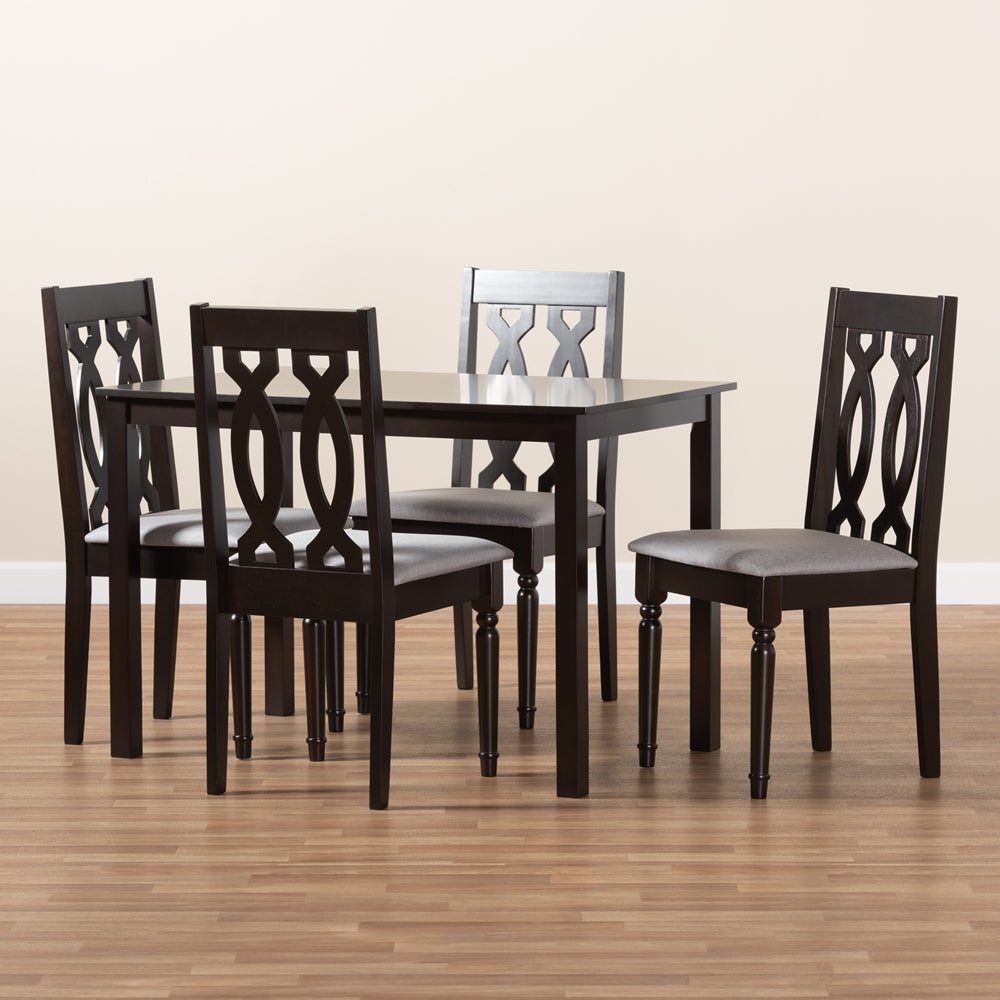 Baxton Studio Cherese Modern And Contemporary Grey Fabric Upholstered Espresso Brown Finished 5-Piece Wood Dining Set