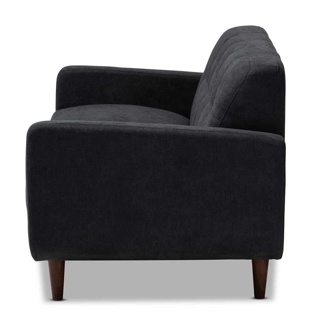 Baxton Studio Allister Mid-Century Modern Dark Grey Fabric Upholstered Loveseat