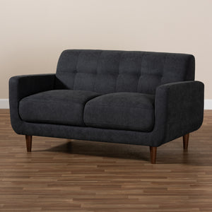 Baxton Studio Allister Mid-Century Modern Dark Grey Fabric Upholstered Loveseat