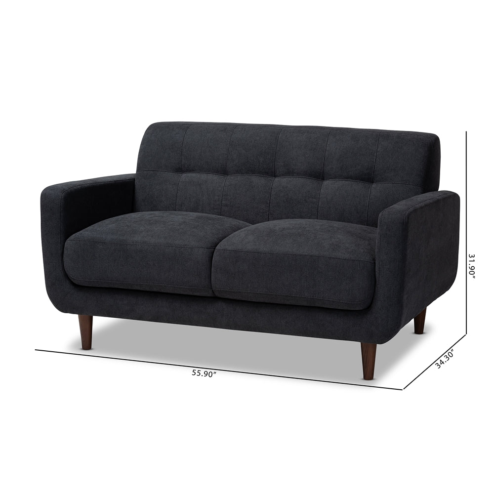 Baxton Studio Allister Mid-Century Modern Dark Grey Fabric Upholstered Loveseat