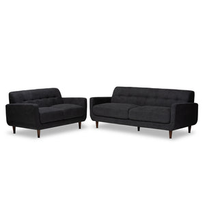 Baxton Studio Allister Mid-Century Modern Dark Grey Fabric Upholstered 2-Piece Living Room Set