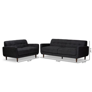 Baxton Studio Allister Mid-Century Modern Dark Grey Fabric Upholstered 2-Piece Living Room Set