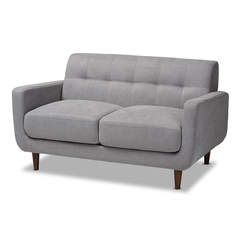 Baxton Studio Allister Mid-Century Modern Light Grey Fabric Upholstered Loveseat