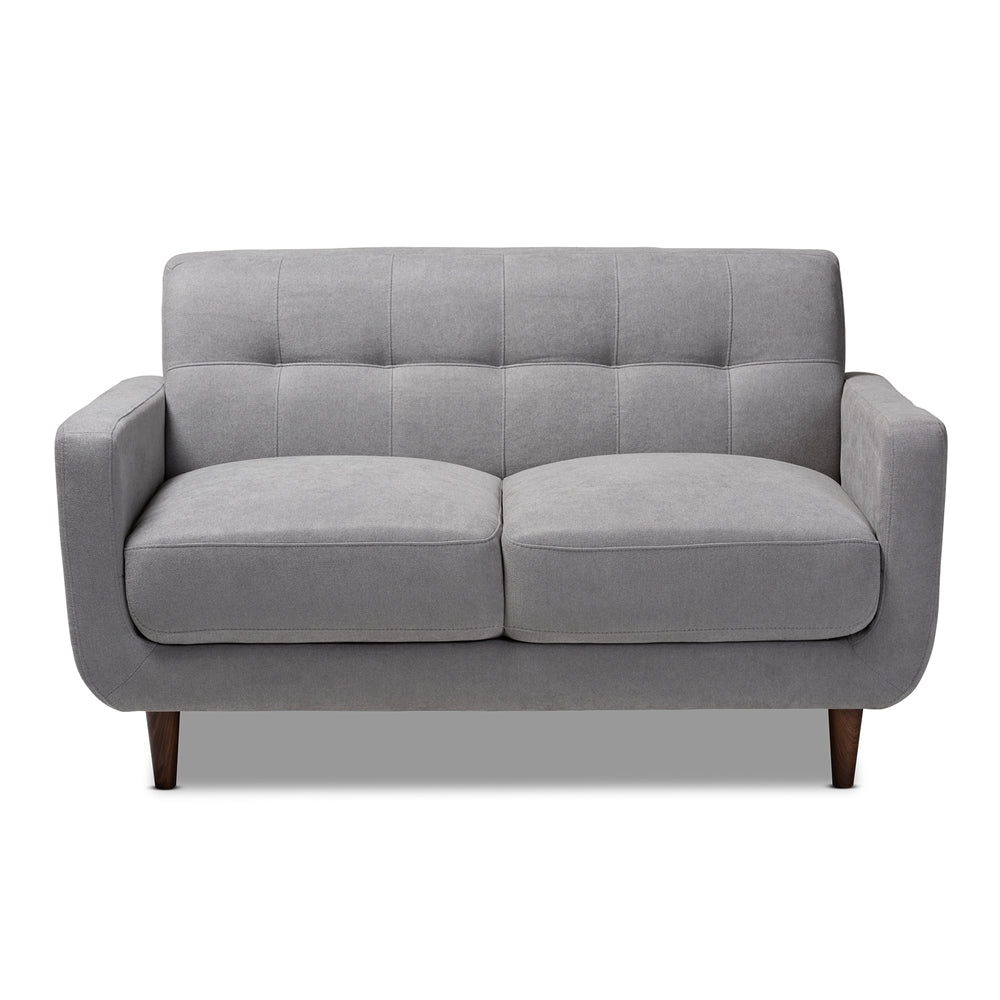 Baxton Studio Allister Mid-Century Modern Light Grey Fabric Upholstered Loveseat