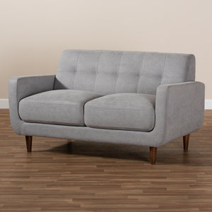 Baxton Studio Allister Mid-Century Modern Light Grey Fabric Upholstered Loveseat