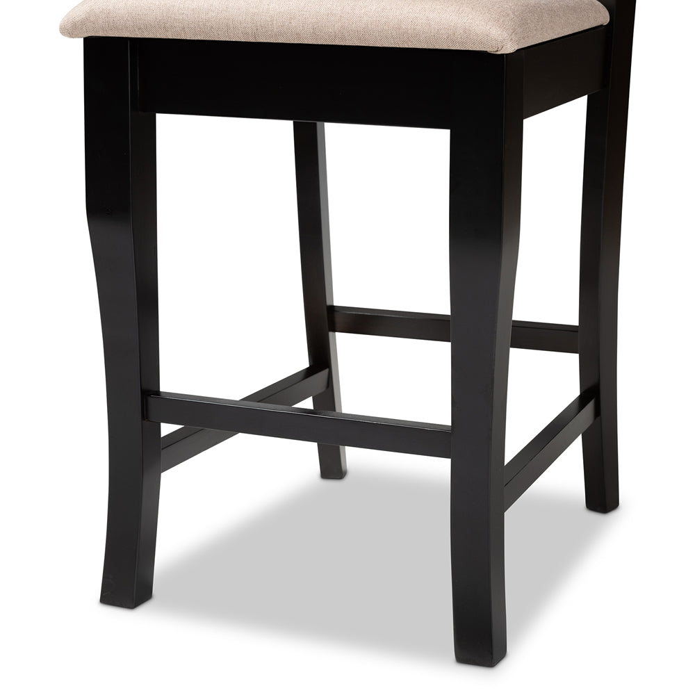 BAXTON STUDIO ALORA MODERN AND CONTEMPORARY SAND FABRIC UPHOLSTERED ESPRESSO BROWN FINISHED WOOD COUNTER STOOL (SET OF 2)