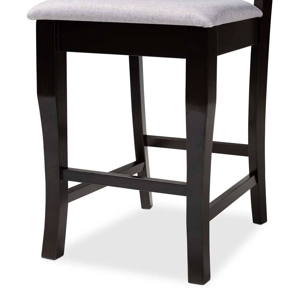 BAXTON STUDIO ALORA MODERN AND CONTEMPORARY GREY FABRIC UPHOLSTERED ESPRESSO BROWN FINISHED WOOD COUNTER STOOL (SET OF 2)