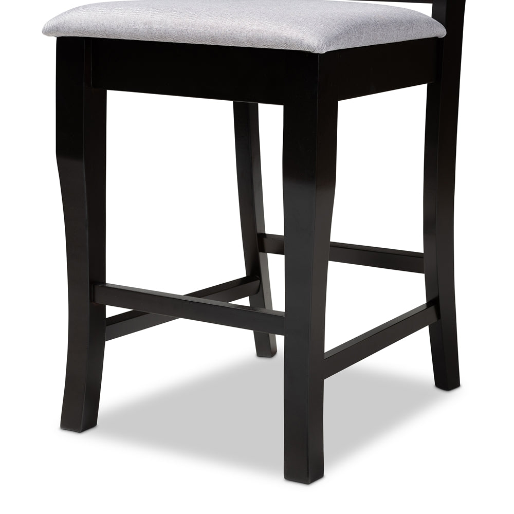 BAXTON STUDIO NISA MODERN AND CONTEMPORARY GREY FABRIC UPHOLSTERED ESPRESSO BROWN FINISHED WOOD COUNTER STOOL (SET OF 2)