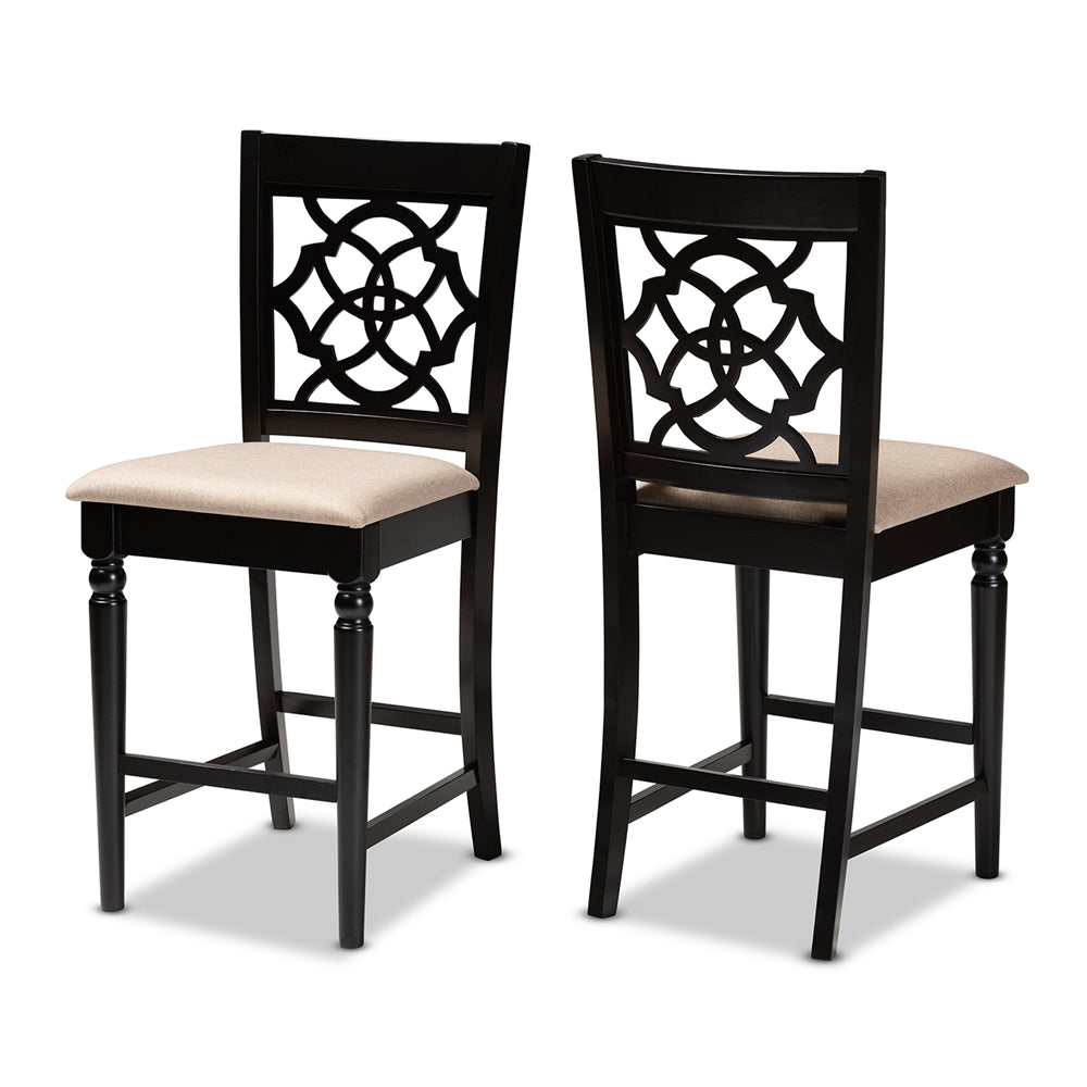 Baxton Studio Arden Modern And Contemporary Sand Fabric Upholstered Espresso Brown Finished Wood Counter Stool (Set Of 2)