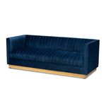 Load image into Gallery viewer, Baxton Studio Aveline Glam And Luxe Navy Blue Velvet Fabric Upholstered Brushed Gold Finished Sofa
