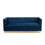 Load image into Gallery viewer, Baxton Studio Aveline Glam And Luxe Navy Blue Velvet Fabric Upholstered Brushed Gold Finished Sofa
