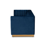 Load image into Gallery viewer, Baxton Studio Aveline Glam And Luxe Navy Blue Velvet Fabric Upholstered Brushed Gold Finished Sofa
