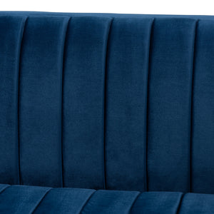 Baxton Studio Aveline Glam And Luxe Navy Blue Velvet Fabric Upholstered Brushed Gold Finished Sofa