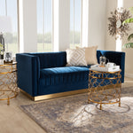 Load image into Gallery viewer, Baxton Studio Aveline Glam And Luxe Navy Blue Velvet Fabric Upholstered Brushed Gold Finished Sofa
