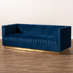 Load image into Gallery viewer, Baxton Studio Aveline Glam And Luxe Navy Blue Velvet Fabric Upholstered Brushed Gold Finished Sofa
