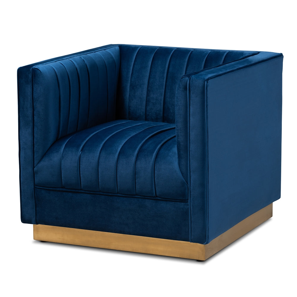 Baxton Studio Aveline Glam And Luxe Navy Blue Velvet Fabric Upholstered Brushed Gold Finished 2-Piece Living Room Set