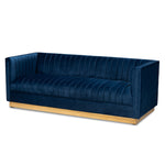 Load image into Gallery viewer, Baxton Studio Aveline Glam And Luxe Navy Blue Velvet Fabric Upholstered Brushed Gold Finished 2-Piece Living Room Set
