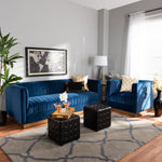 Load image into Gallery viewer, Baxton Studio Aveline Glam And Luxe Navy Blue Velvet Fabric Upholstered Brushed Gold Finished 2-Piece Living Room Set
