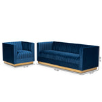 Load image into Gallery viewer, Baxton Studio Aveline Glam And Luxe Navy Blue Velvet Fabric Upholstered Brushed Gold Finished 2-Piece Living Room Set
