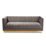 Load image into Gallery viewer, Baxton Studio Aveline Glam And Luxe Grey Velvet Fabric Upholstered Brushed Gold Finished Sofa
