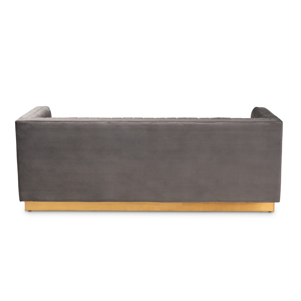 Baxton Studio Aveline Glam And Luxe Grey Velvet Fabric Upholstered Brushed Gold Finished Sofa