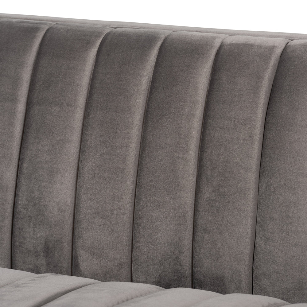 Baxton Studio Aveline Glam And Luxe Grey Velvet Fabric Upholstered Brushed Gold Finished Sofa