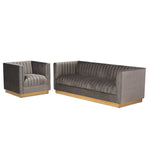 Load image into Gallery viewer, Baxton Studio Aveline Glam And Luxe Grey Velvet Fabric Upholstered Brushed Gold Finished 2-Piece Living Room Set
