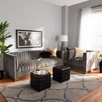 Load image into Gallery viewer, Baxton Studio Aveline Glam And Luxe Grey Velvet Fabric Upholstered Brushed Gold Finished 2-Piece Living Room Set
