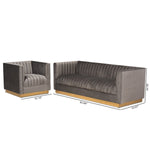 Load image into Gallery viewer, Baxton Studio Aveline Glam And Luxe Grey Velvet Fabric Upholstered Brushed Gold Finished 2-Piece Living Room Set
