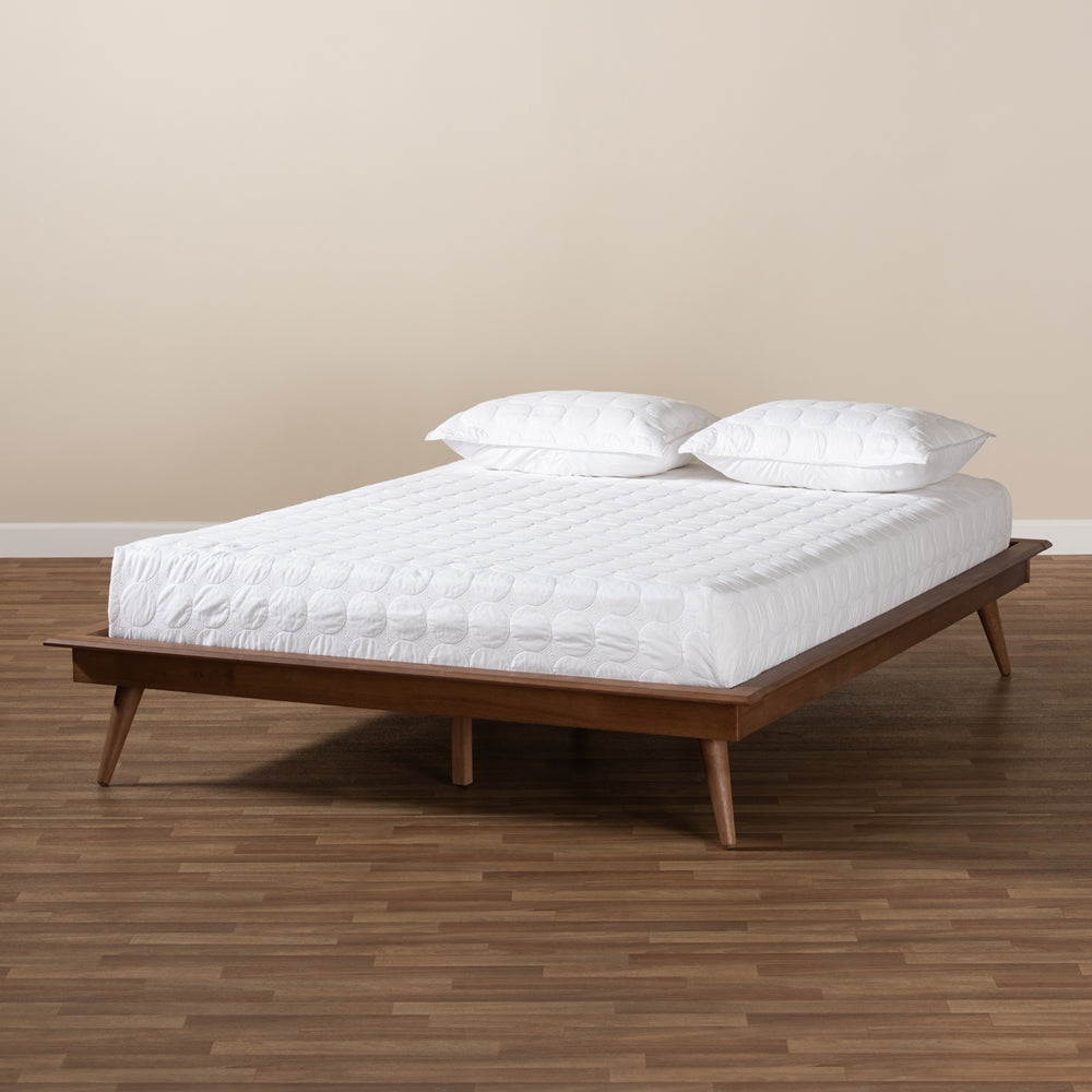 BAXTON STUDIO KARINE MID-CENTURY MODERN WALNUT BROWN FINISHED WOOD FULL SIZE PLATFORM BED FRAME