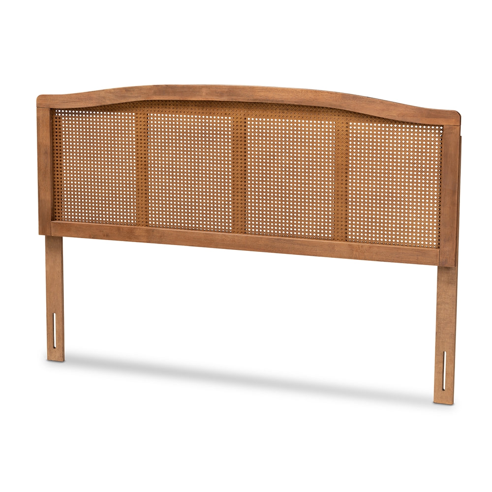 Baxton Studio Marieke Mid-Century Modern Ash Wanut Finished Wood And Synthetic Rattan Queen Size Headboard