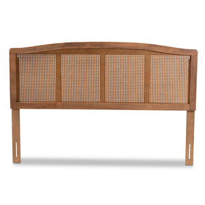 Baxton Studio Marieke Mid-Century Modern Ash Wanut Finished Wood And Synthetic Rattan Full Size Headboard