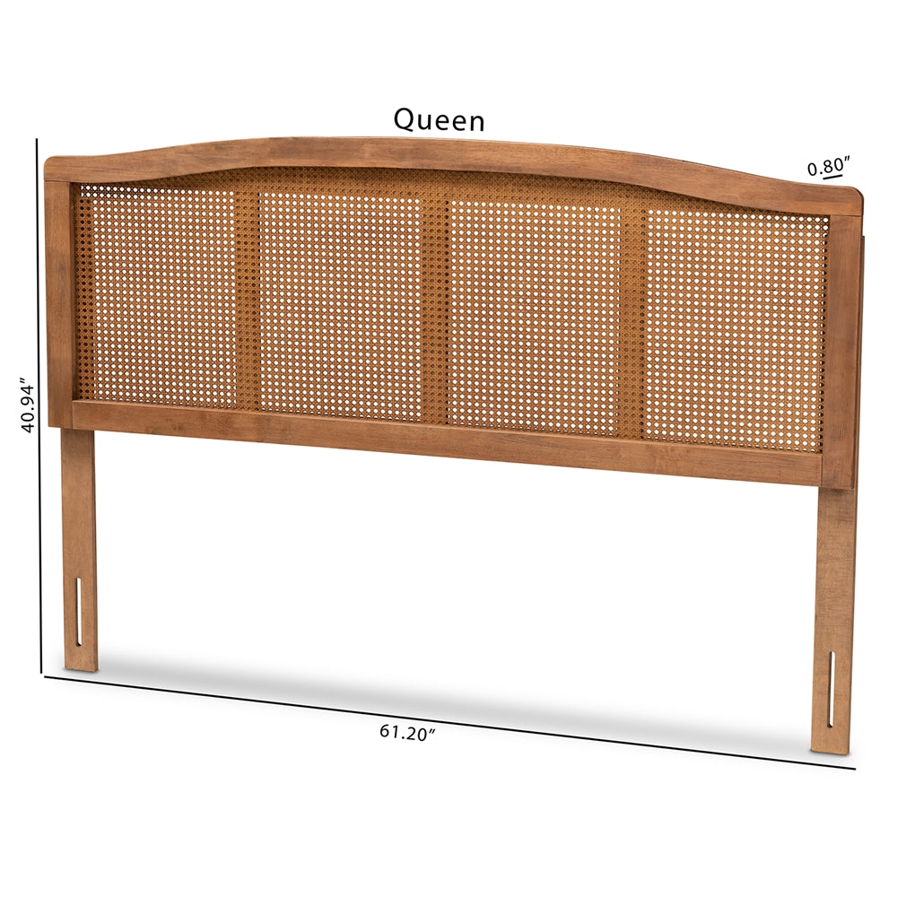 Baxton Studio Marieke Mid-Century Modern Ash Wanut Finished Wood And Synthetic Rattan Full Size Headboard