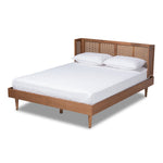 Load image into Gallery viewer, Baxton Studio Rina Mid-Century Modern Ash Walnut Finished Wood And Synthetic Rattan Platform Bed With Wrap-Around Headboard
