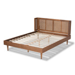 Load image into Gallery viewer, Baxton Studio Rina Mid-Century Modern Ash Walnut Finished Wood And Synthetic Rattan Platform Bed With Wrap-Around Headboard
