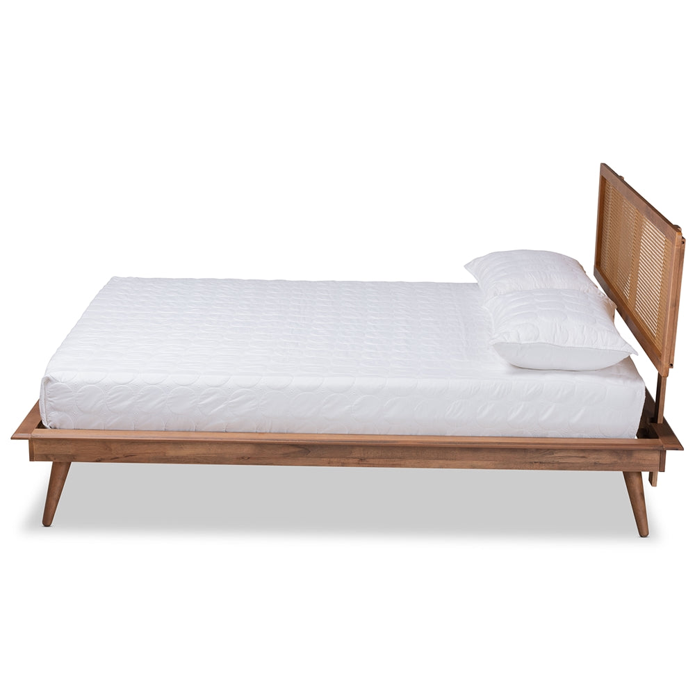 Baxton Studio Nura Mid-Century Modern Finished Wood and Synthetic Rattan Platform Bed