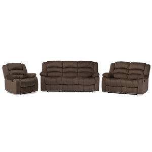 Baxton Studio Hollace Modern and Contemporary Microsuede Sofa Loveseat and Chair Set with 5 Reclining Living Room Set