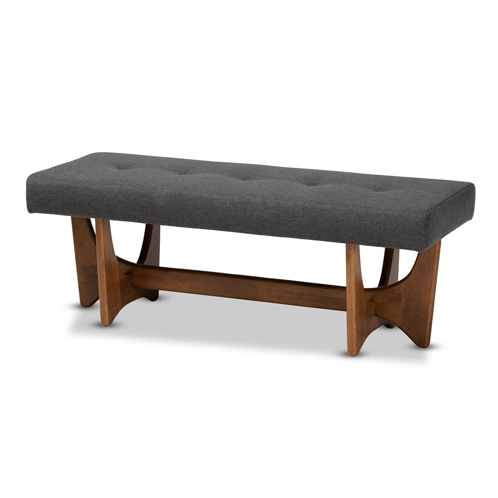 Baxton Studio Theo Mid-Century Modern Fabric Upholstered Walnut Finished Bench