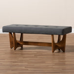 Load image into Gallery viewer, Baxton Studio Theo Mid-Century Modern Dark Grey Fabric Upholstered Walnut Finished Bench
