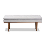 Load image into Gallery viewer, Baxton Studio Arne Mid-Century Modern Greyish Beige Fabric Upholstered Walnut Finished Bench
