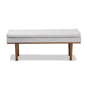 Baxton Studio Arne Mid-Century Modern Greyish Beige Fabric Upholstered Walnut Finished Bench