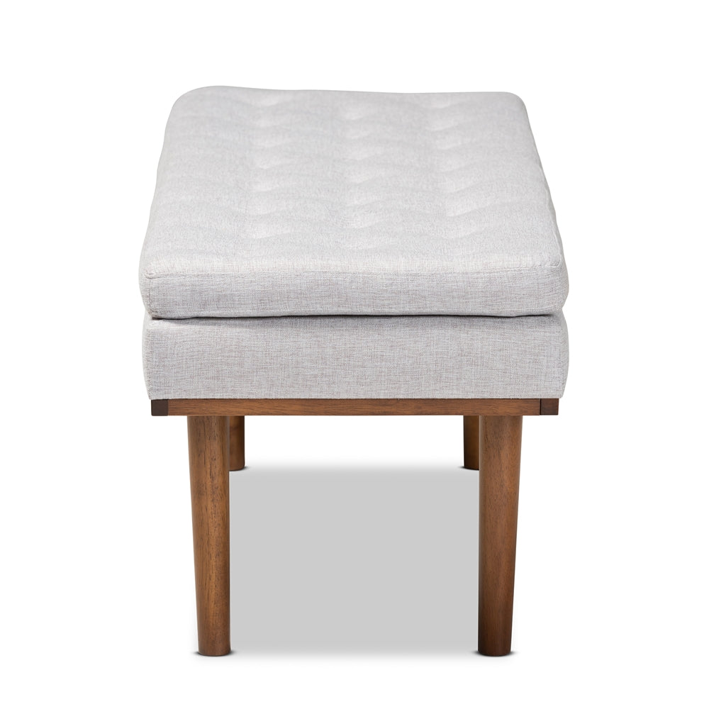 Baxton Studio Arne Mid-Century Modern Greyish Beige Fabric Upholstered Walnut Finished Bench