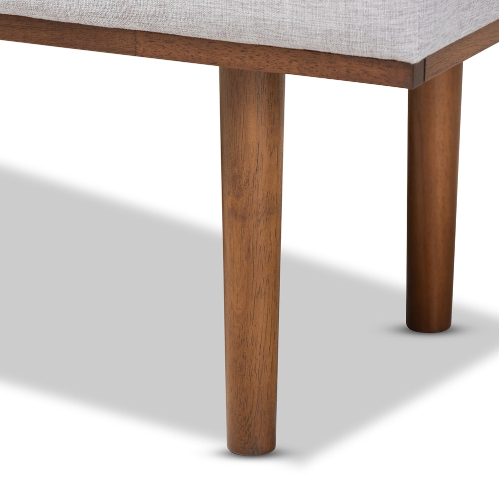 BAXTON STUDIO ARNE MID-CENTURY MODERN GREYISH BEIGE FABRIC UPHOLSTERED WALNUT FINISHED BENCH