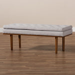 Load image into Gallery viewer, Baxton Studio Arne Mid-Century Modern Greyish Beige Fabric Upholstered Walnut Finished Bench
