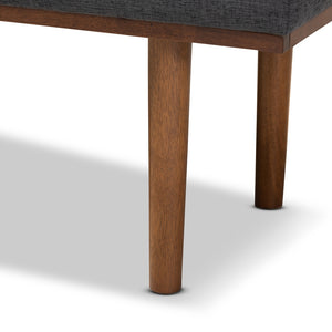 BAXTON STUDIO ARNE MID-CENTURY MODERN DARK GREY FABRIC UPHOLSTERED WALNUT FINISHED BENCH