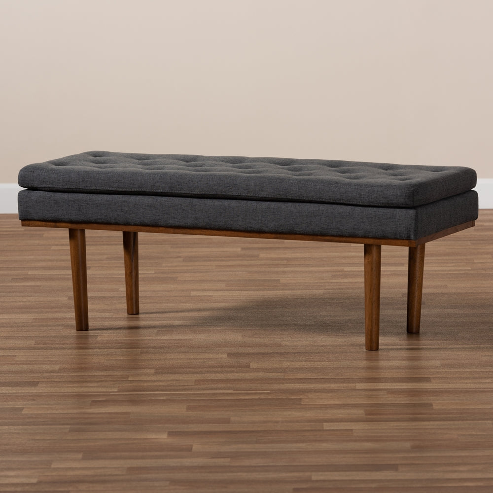 Baxton Studio Arne Mid-Century Modern Dark Grey Fabric Upholstered Walnut Finished Bench